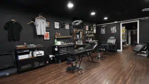 Clean professional tattoo studio workstations