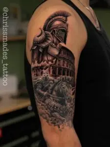Black and grey realism tattoo with detailed shading and texture
